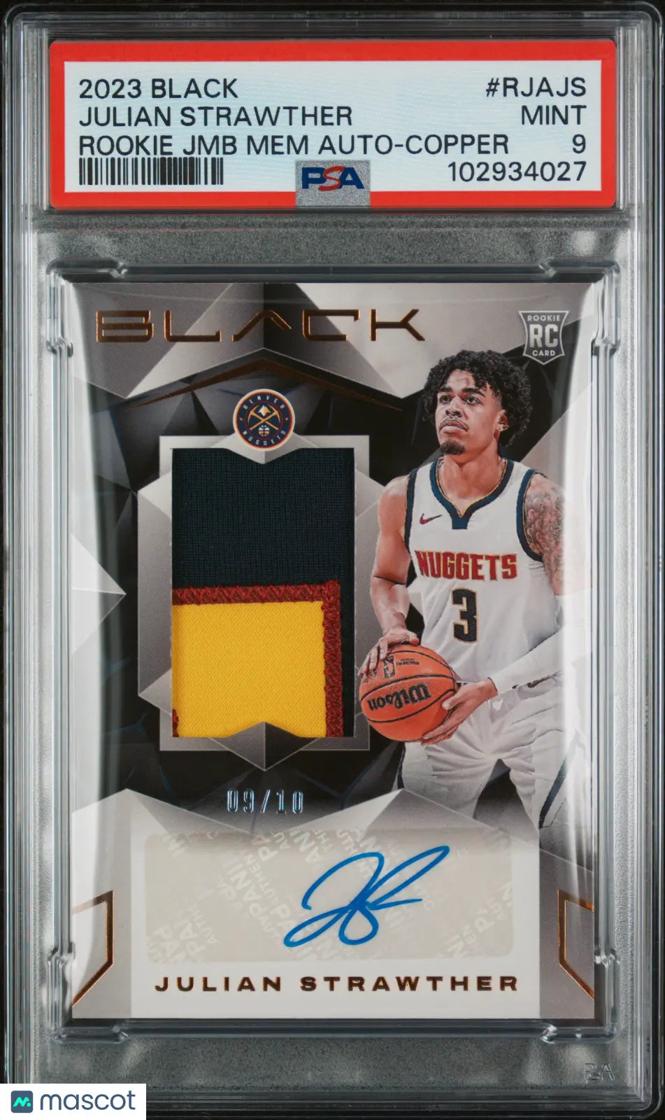 2023 Panini Black Rookie Jumbo Memorabilia Auto Julian Strawther PSA 9 /10 