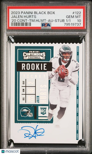 2023 Panini Contenders Black Box Jalen Hurts Rookie Ticket Stub Auto PSA 10 1/1 