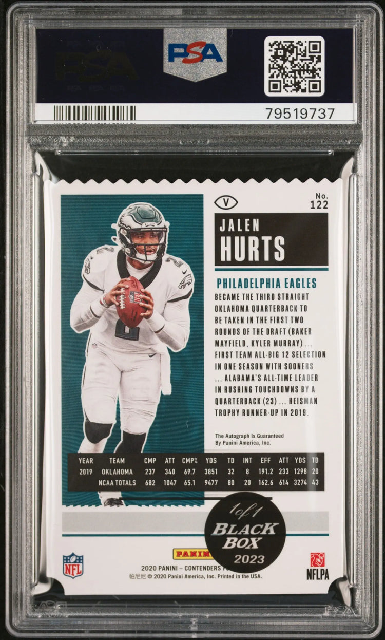 2023 Panini Contenders Black Box Jalen Hurts Rookie Ticket Stub Auto PSA 10 1/1 