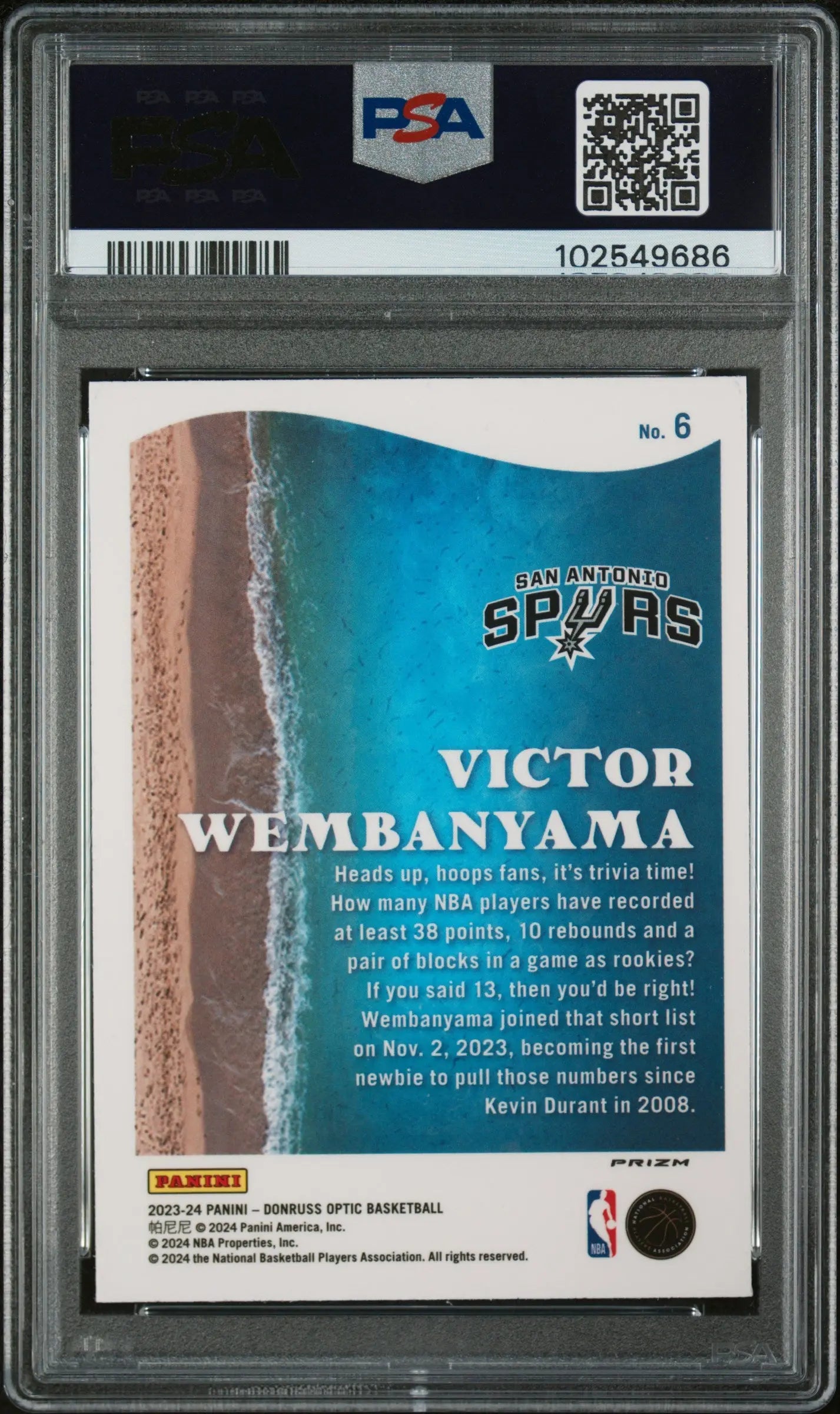 2023 Panini Donruss Optic Splash Holo Victor Wembanyama RC Rookie PSA 10 