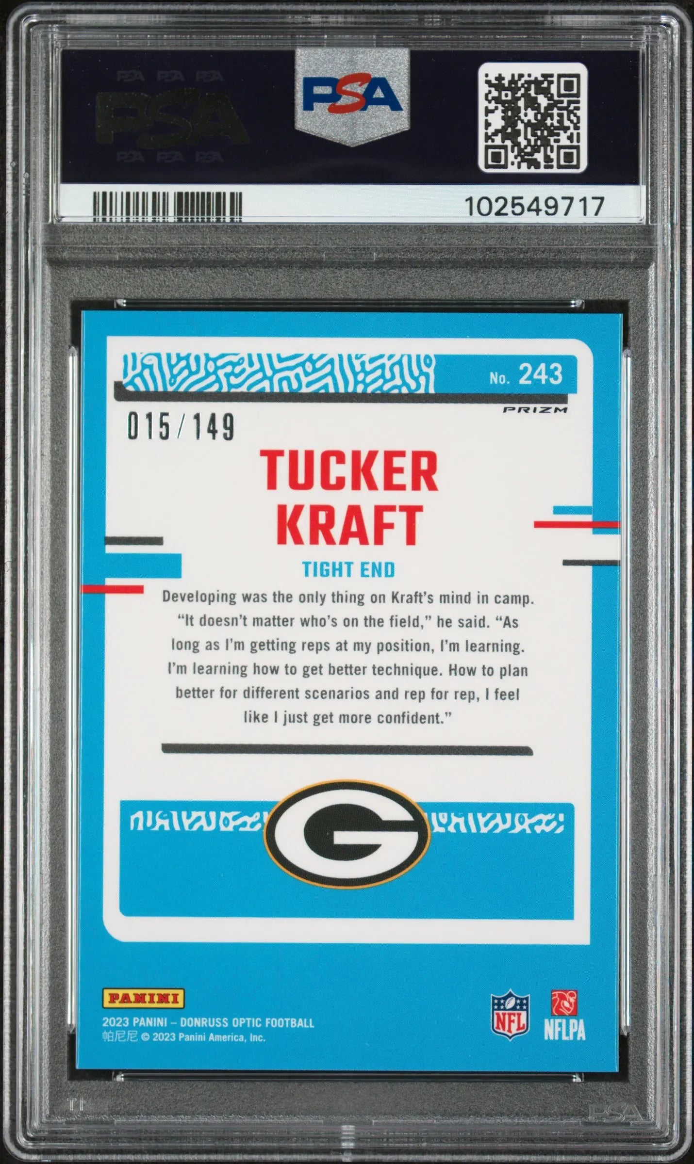 2023 Panini Donruss Optic Tucker Kraft Rated Rookie Flex PSA 10 /149 