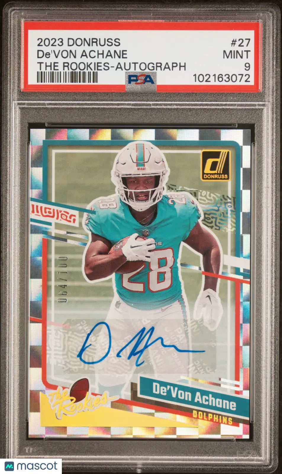 2023 Panini Donruss The Rookies De'von Achane Autograph PSA 9 /100 