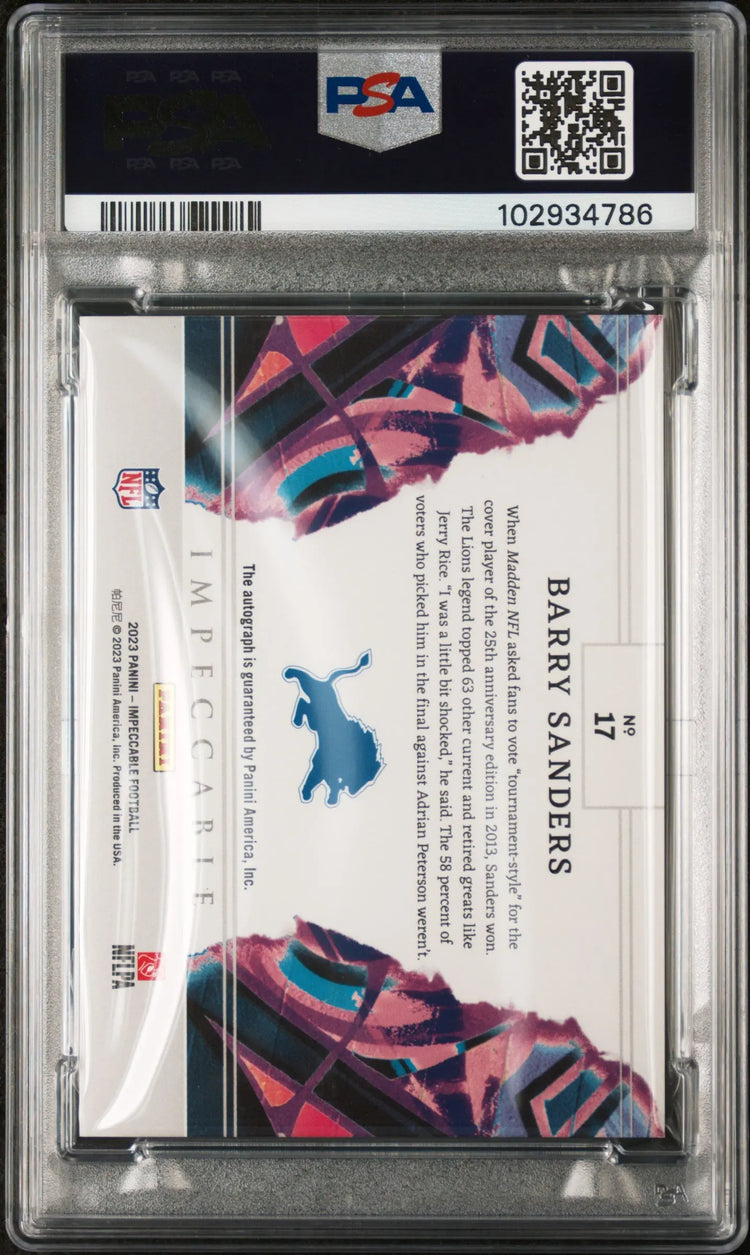 2023 Panini Impeccable Canvas Creations Autographs Barry Sanders PSA 8 /10 