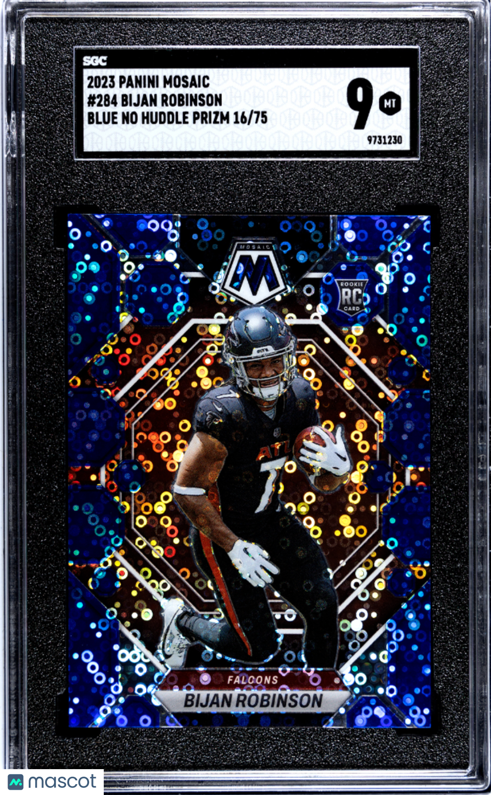 2023 Panini Mosaic Football Bijan Robinson RC Blue No Huddle Prizm SGC 9 /75 