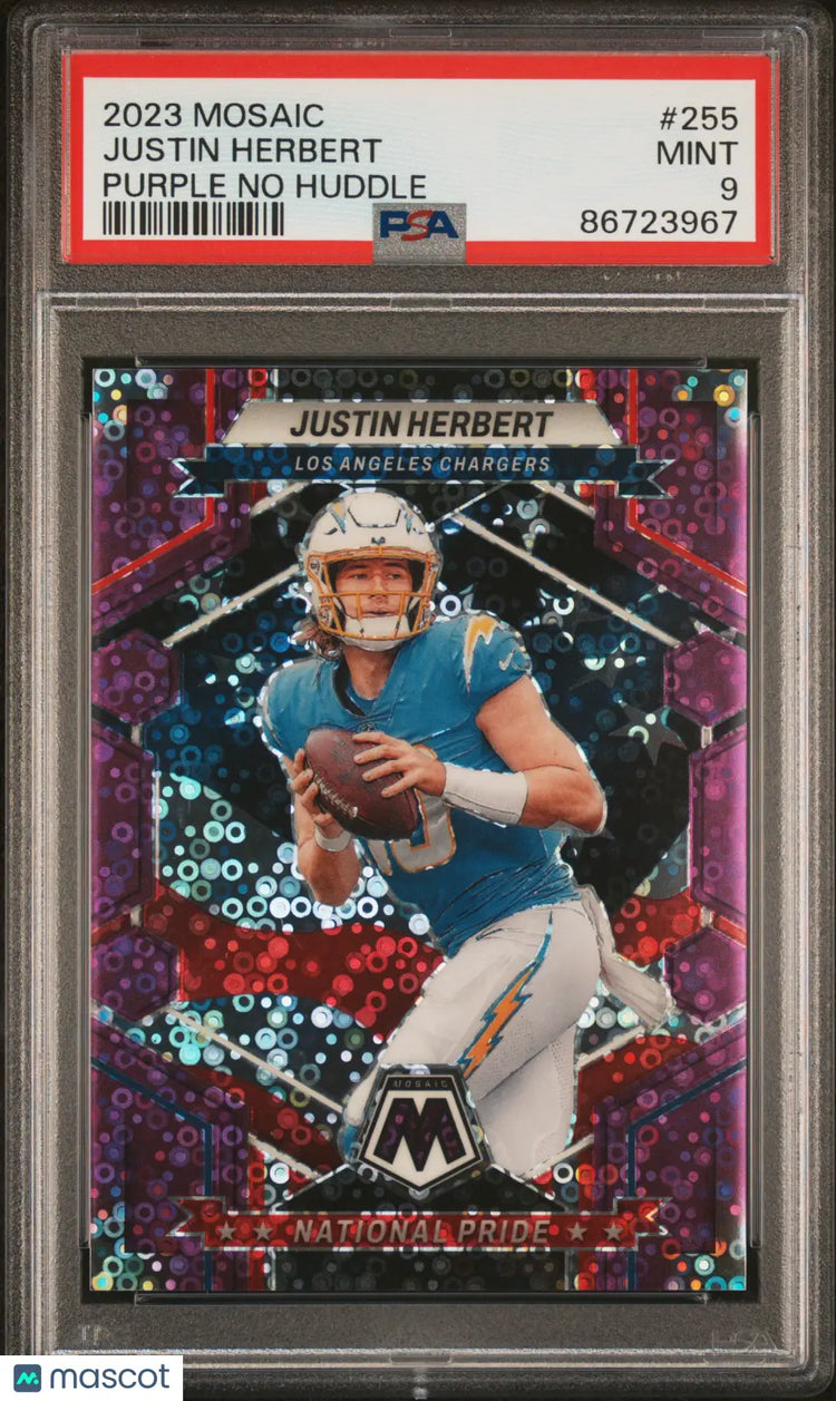 2023 Panini Mosaic Football Justin Herbert Purple No Huddle PSA 9  /50 