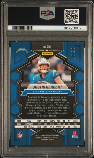 2023 Panini Mosaic Football Justin Herbert Purple No Huddle PSA 9  /50 