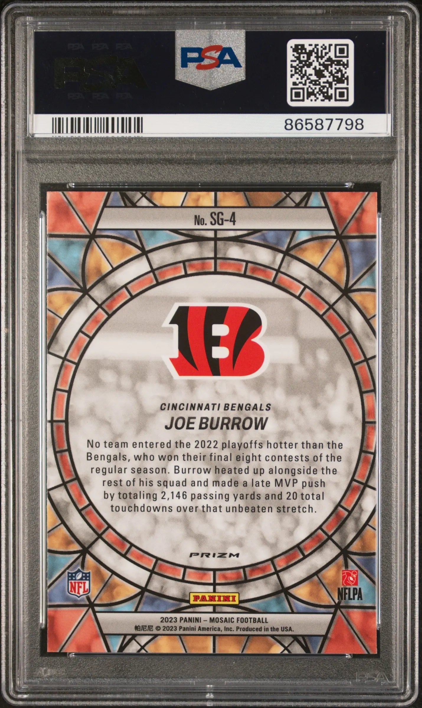 2023 Panini Mosaic Football Stained Glass Joe Burrow PSA 10 