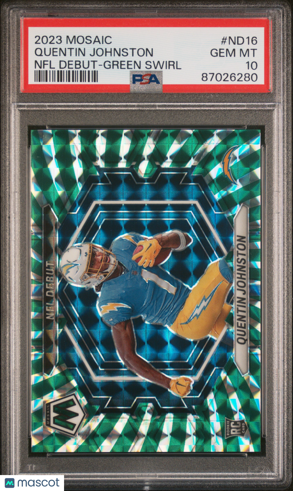 2023 Panini Mosaic Nfl Debut Psa 10 Quentin Johnston Green Swirl 07/11 #Nd-16 1