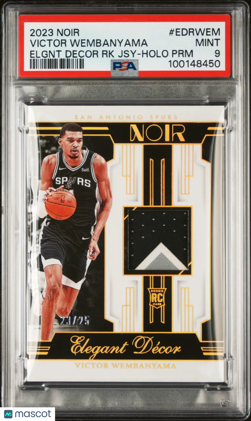 2023 Panini Noir Elegant Decor Rookie Jersey Holo Victor Wembanyama PSA 9 /25 