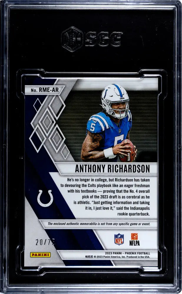 2023 Panini Phoenix Anthony Richardson RC Patch Purple Prime SGC 8.5 /75 