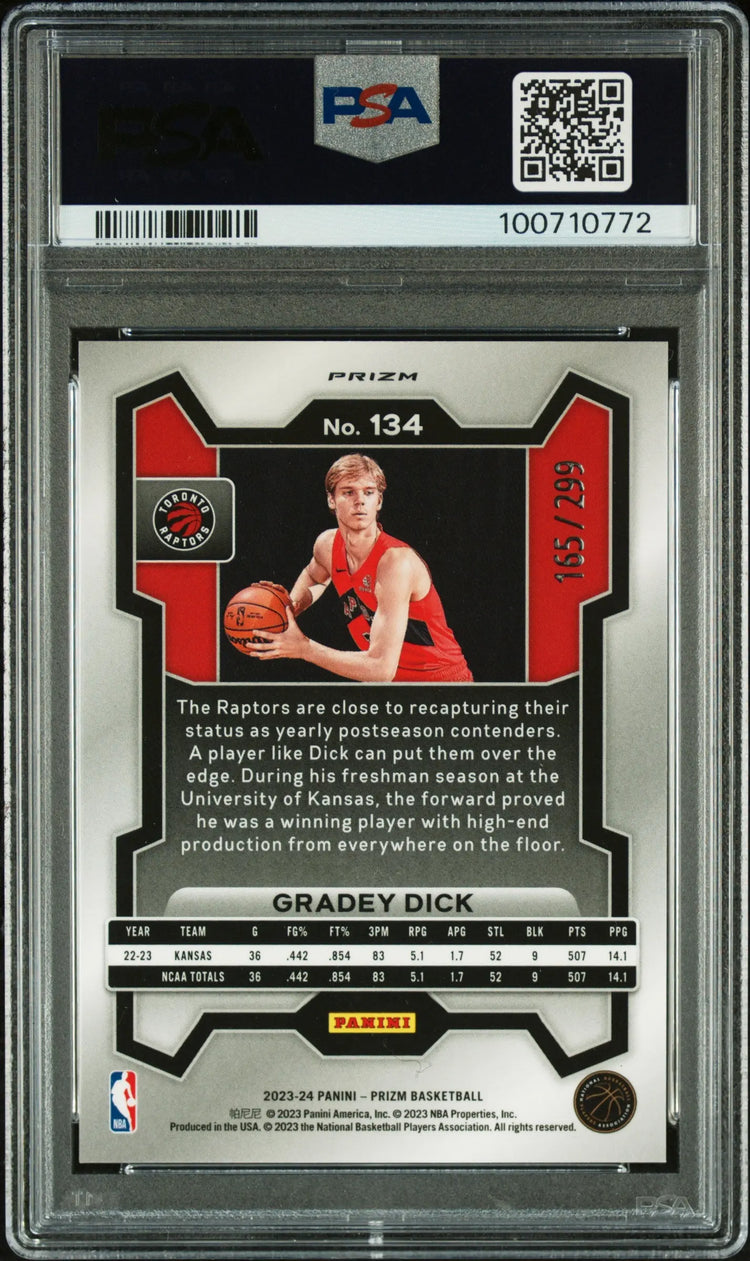 2023 Panini Prizm Basketball Gradey Dick RC Rookie Red Prizm PSA 10 