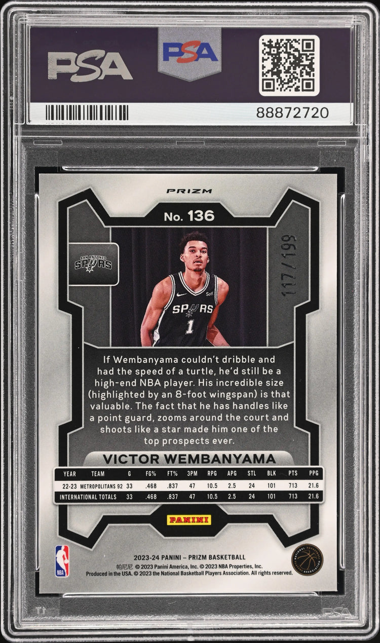 2023 Panini Prizm Basketball Victor Wembanyama RC Rookie Blue PSA 9 /199 