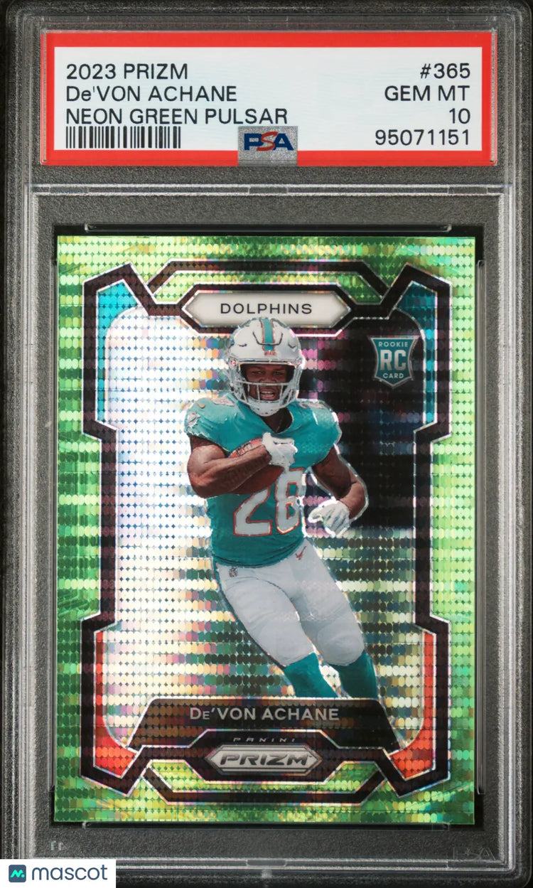 2023 Panini Prizm De'von Achane RC Rookie Neon Green Pulsar PSA 10 