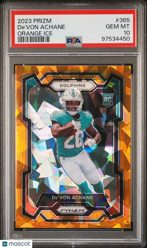 2023 Panini Prizm De'von Achane RC Rookie Orange Ice Prizm PSA 10 