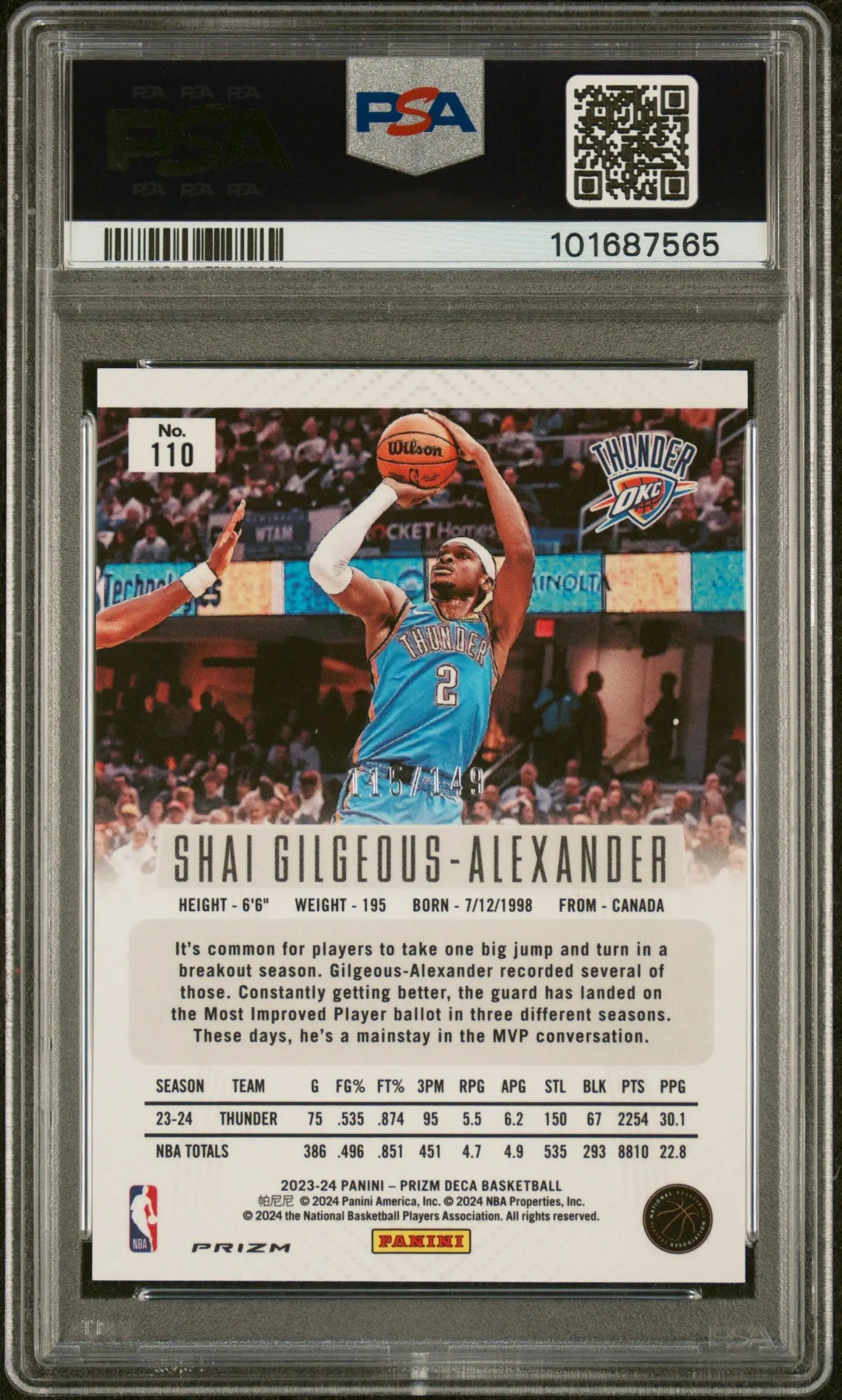 2023 Panini Prizm Deca S. Gilgeous-Alexander Blue Prizm PSA 9 /149 