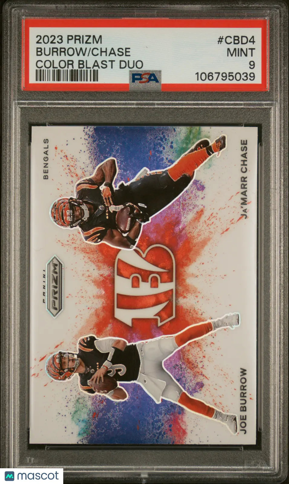 2023 Panini Prizm Football Color Blast Duo Chase Burrow PSA 9 CASE HIT 