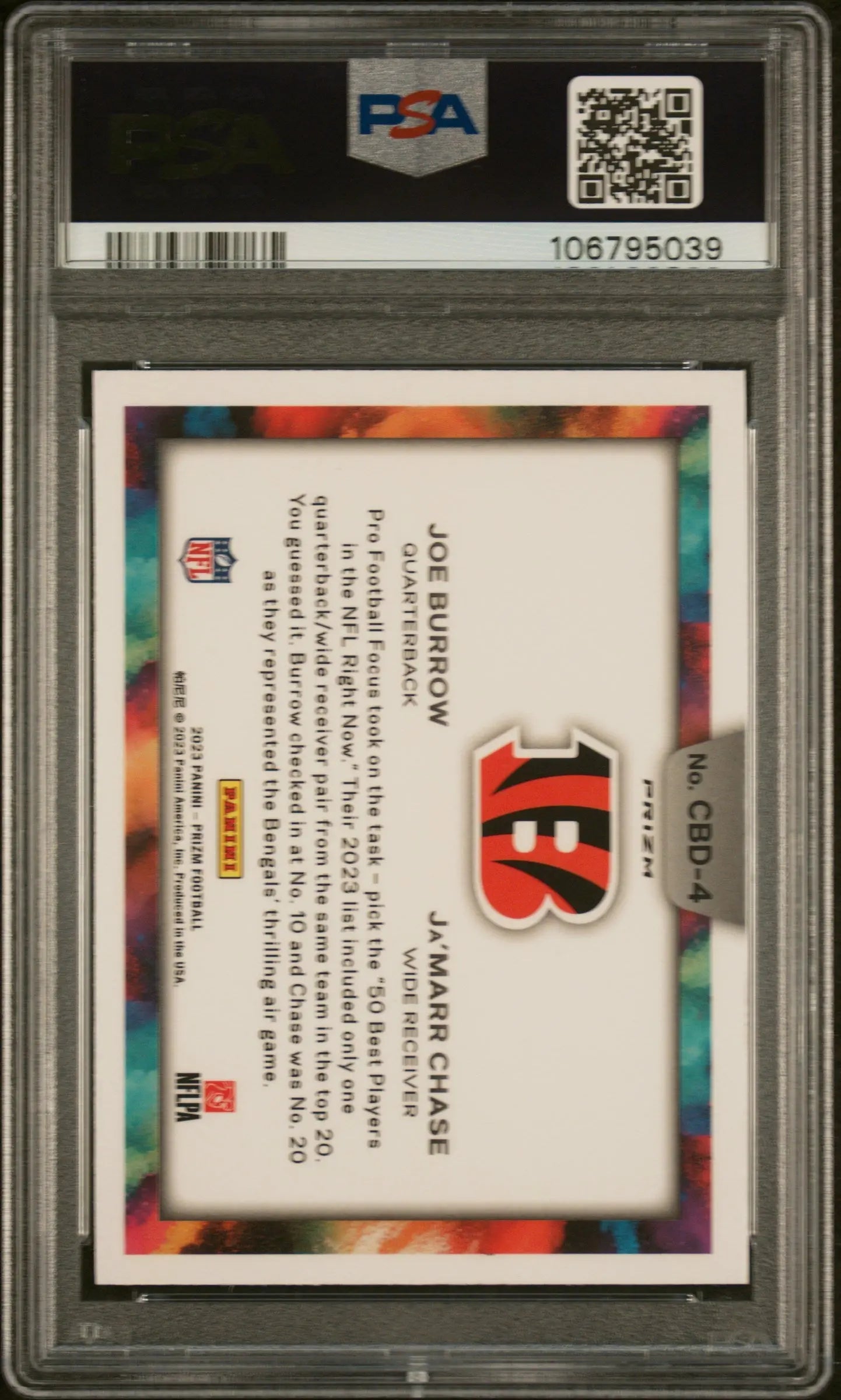 2023 Panini Prizm Football Color Blast Duo Chase Burrow PSA 9 CASE HIT 