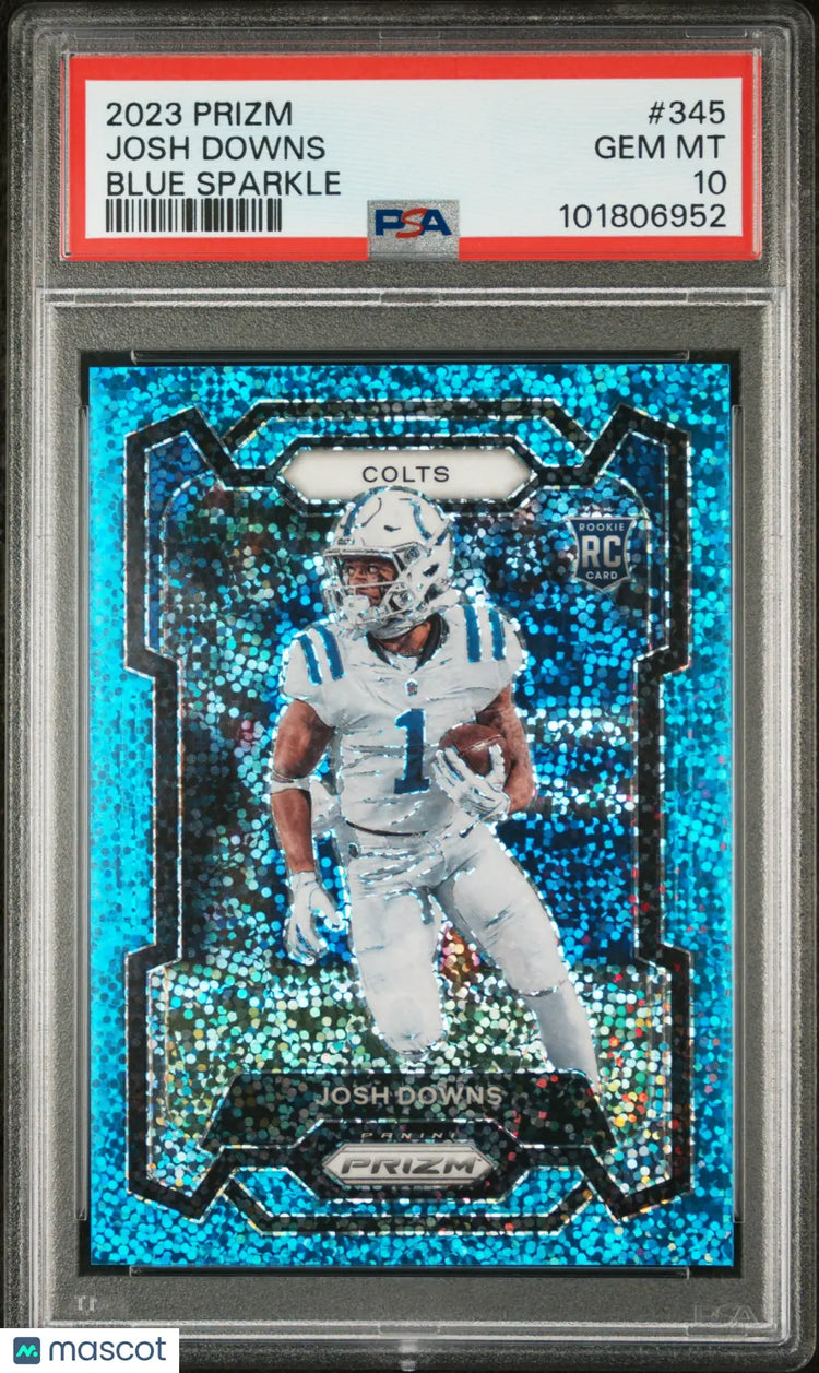 2023 Panini Prizm Football Josh Downs RC Rookie Blue Sparkle Prizm PSA 10 /96 