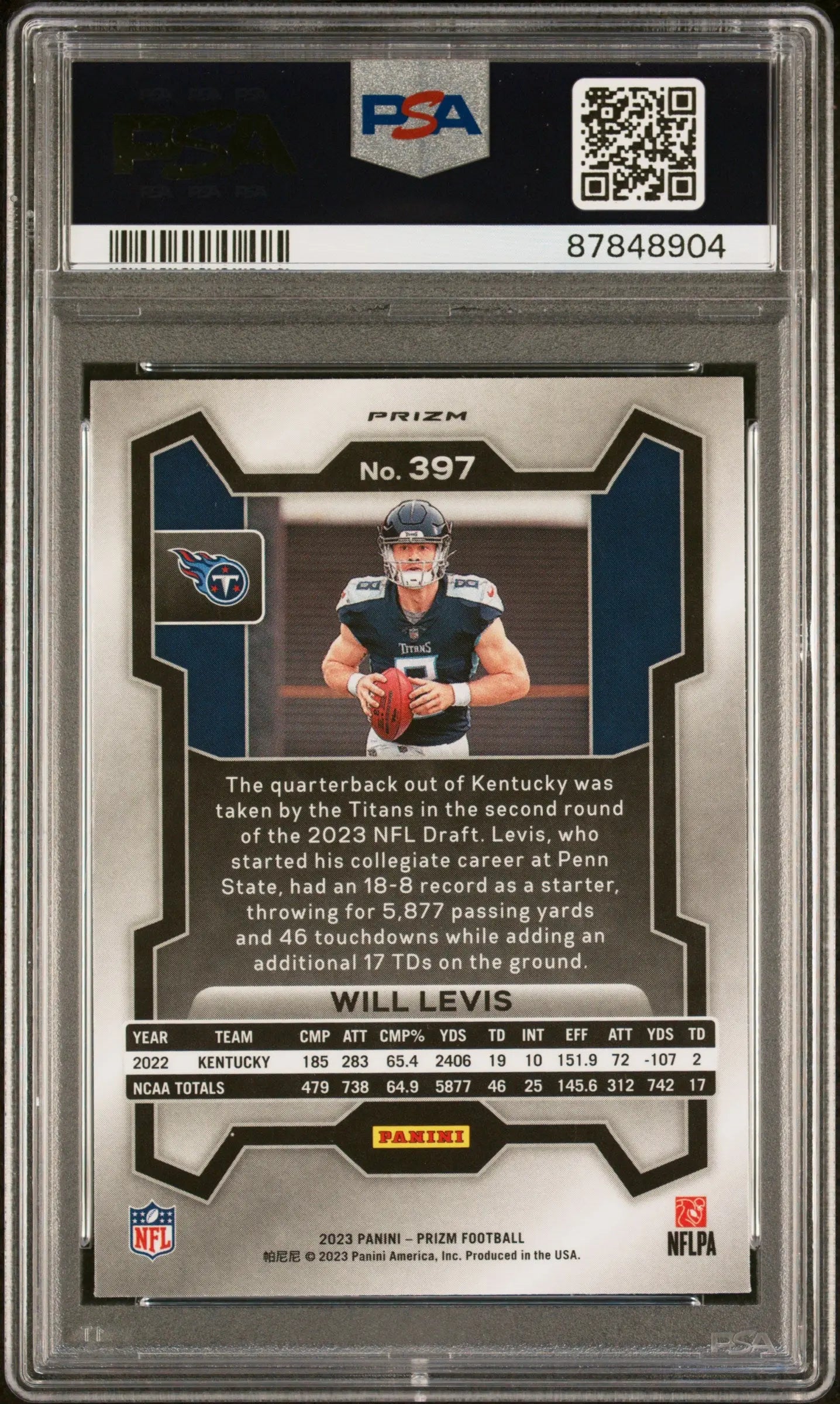 2023 Panini Prizm Football Will Levis RC Rookie Silver Prizm PSA 10 