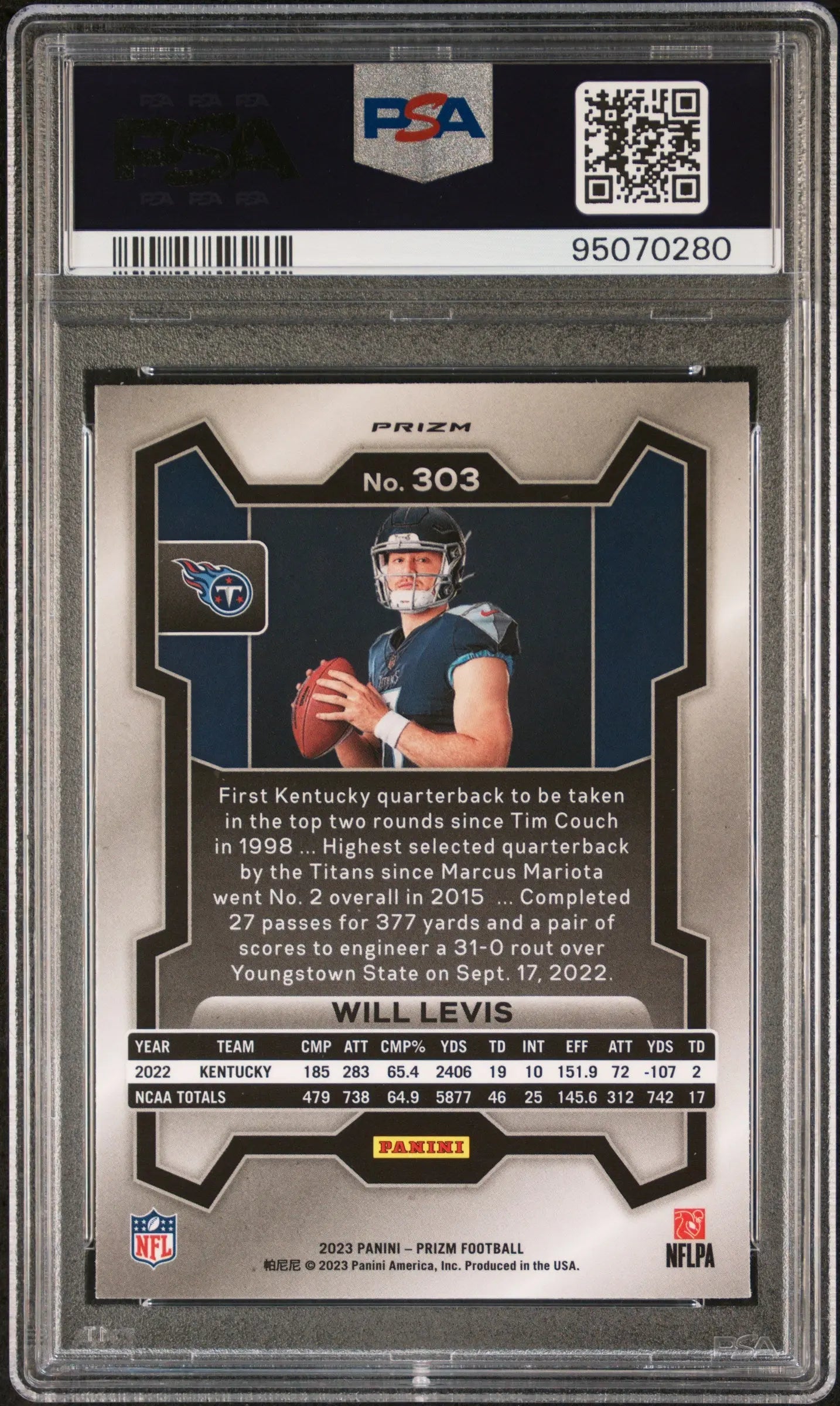 2023 Panini Prizm Football Will Levis RC Rookie Variation Prizm PSA 8 