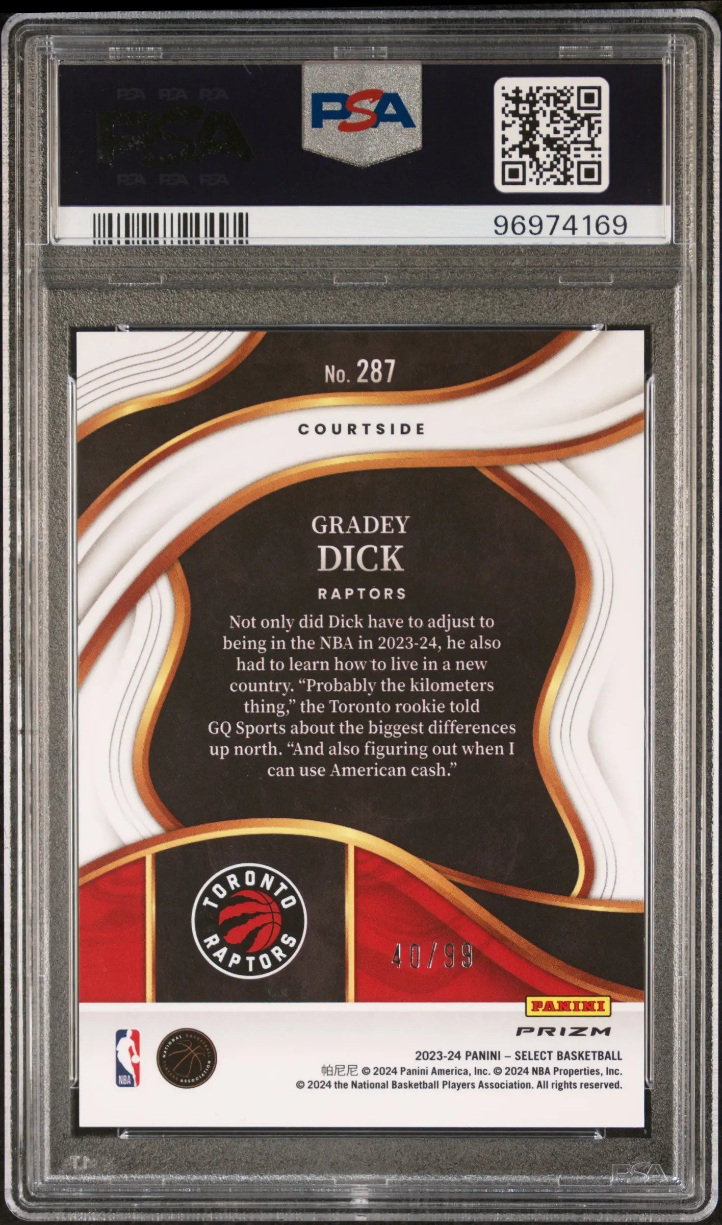 2023 Panini Select Basketball Gradey Dick RC Rookie Pink Cracked Ice PSA 9 /99 