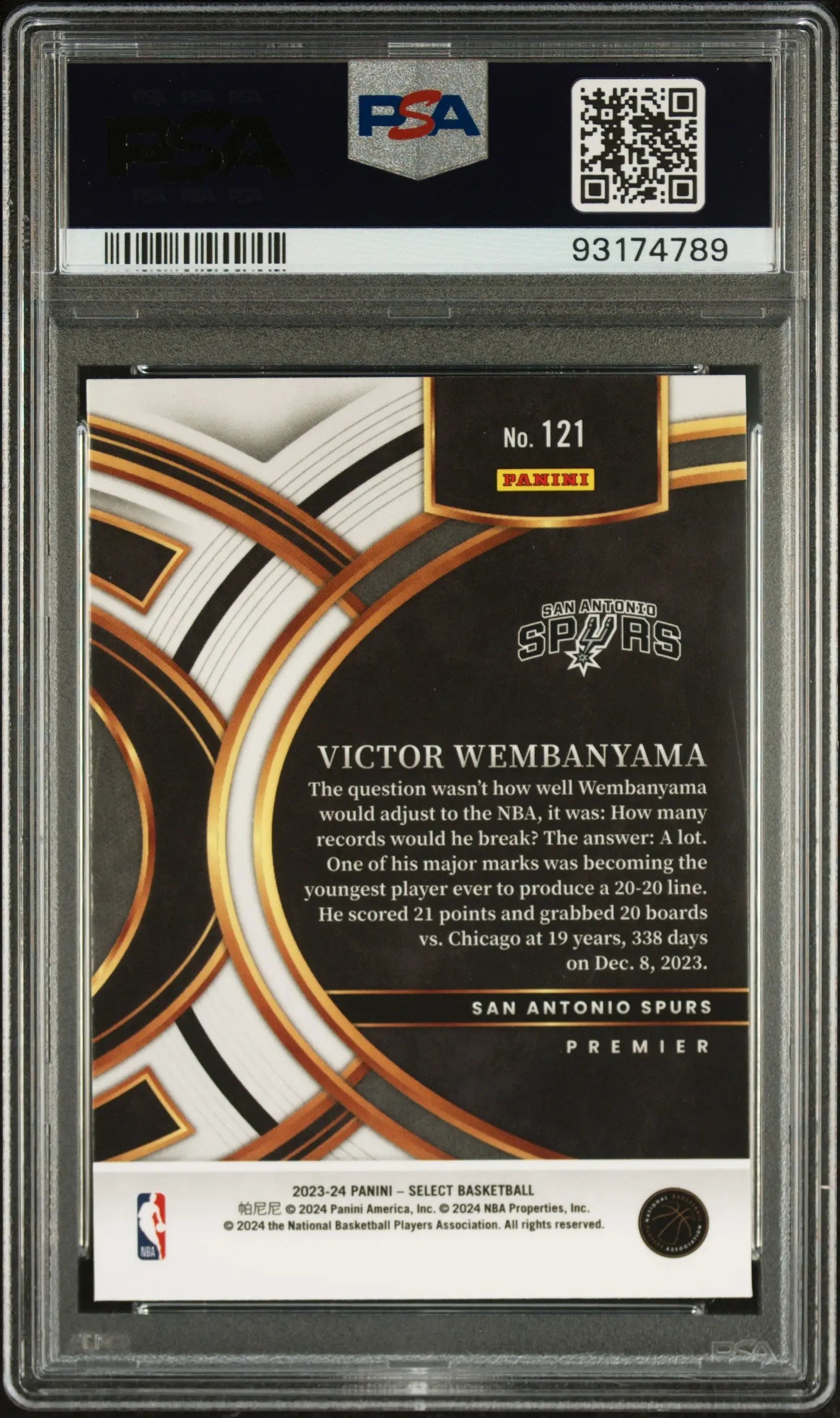 2023 Panini Select Basketball Victor Wembanyama RC Rookie Blue PSA 10 #121 