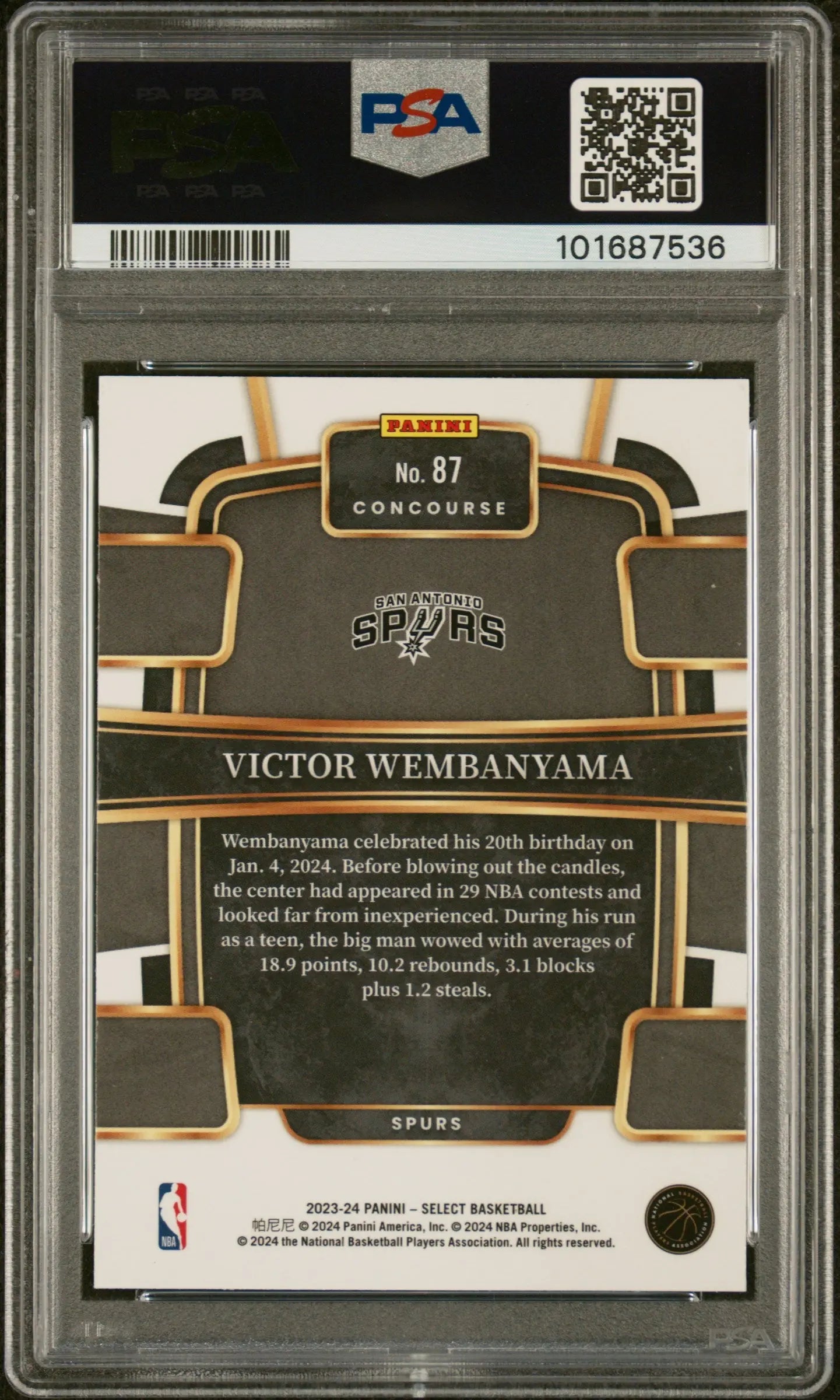 2023 Panini Select Victor Wembanyama RC Rookie Concourse Prizm PSA 10 