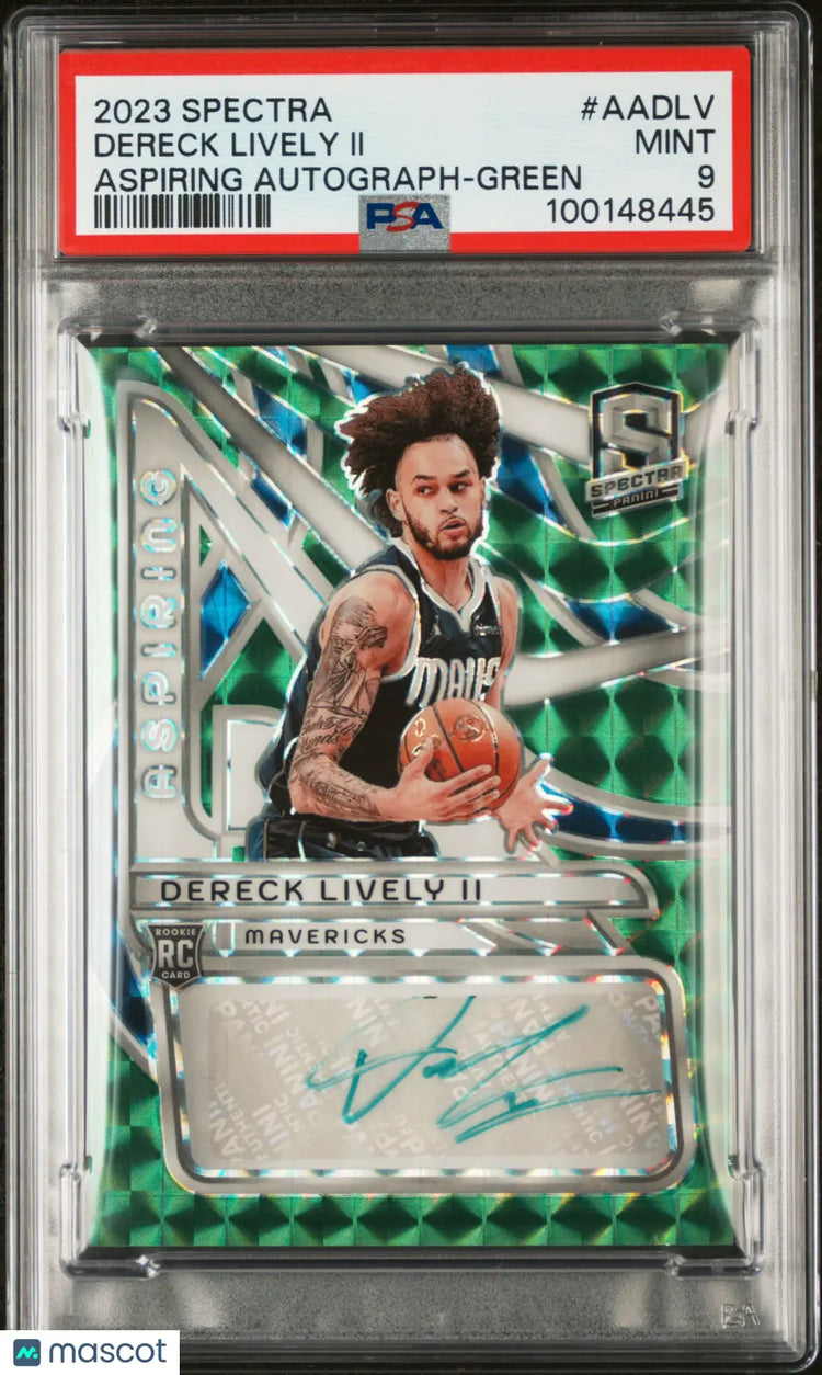 2023 Panini Spectra Aspiring Rookie Autographs Green Dereck Lively II PSA 9 /50 