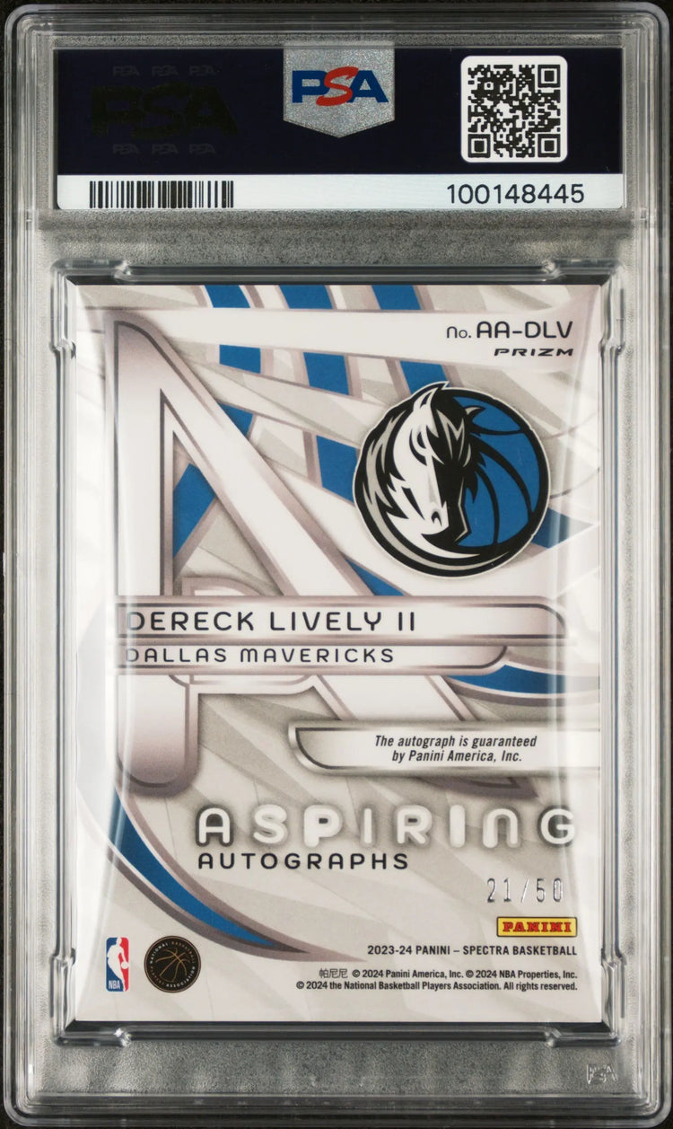 2023 Panini Spectra Aspiring Rookie Autographs Green Dereck Lively II PSA 9 /50 