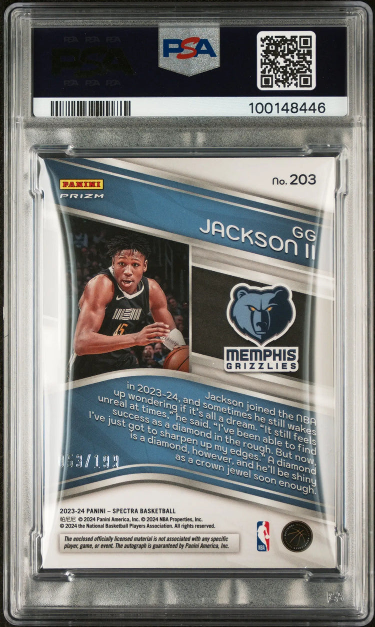 2023 Panini Spectra Basketball GG Jackson II Rookie Patch Autograph PSA 10 /199 