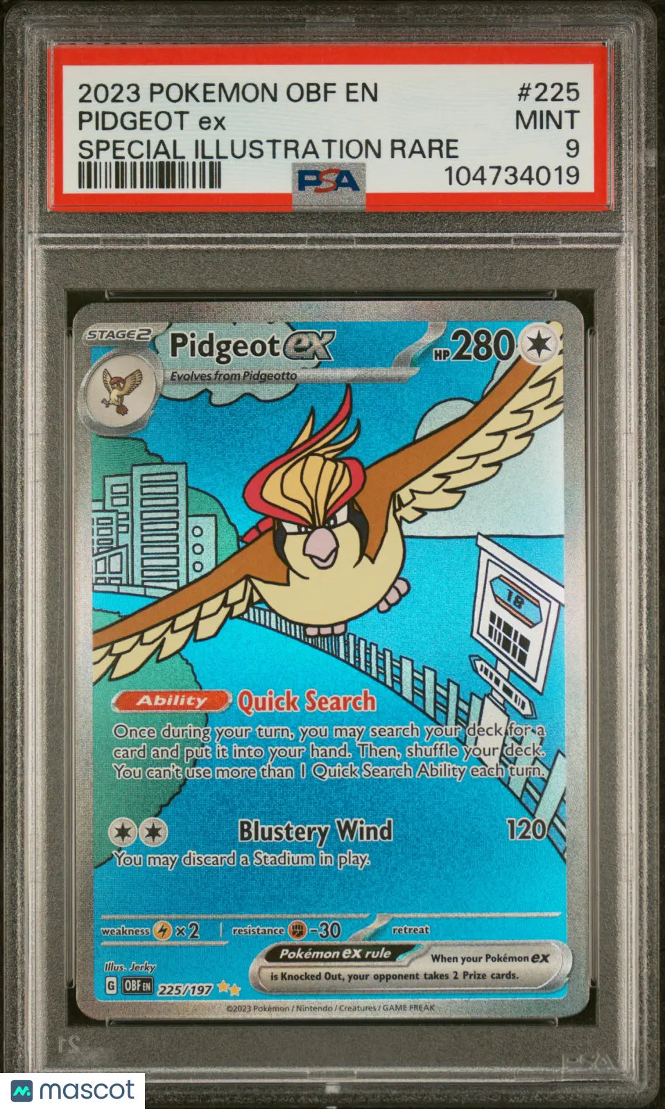 2023 Pokemon Obsidian Flames Pidgeot EX #225 Special Illustration Rare PSA 9 