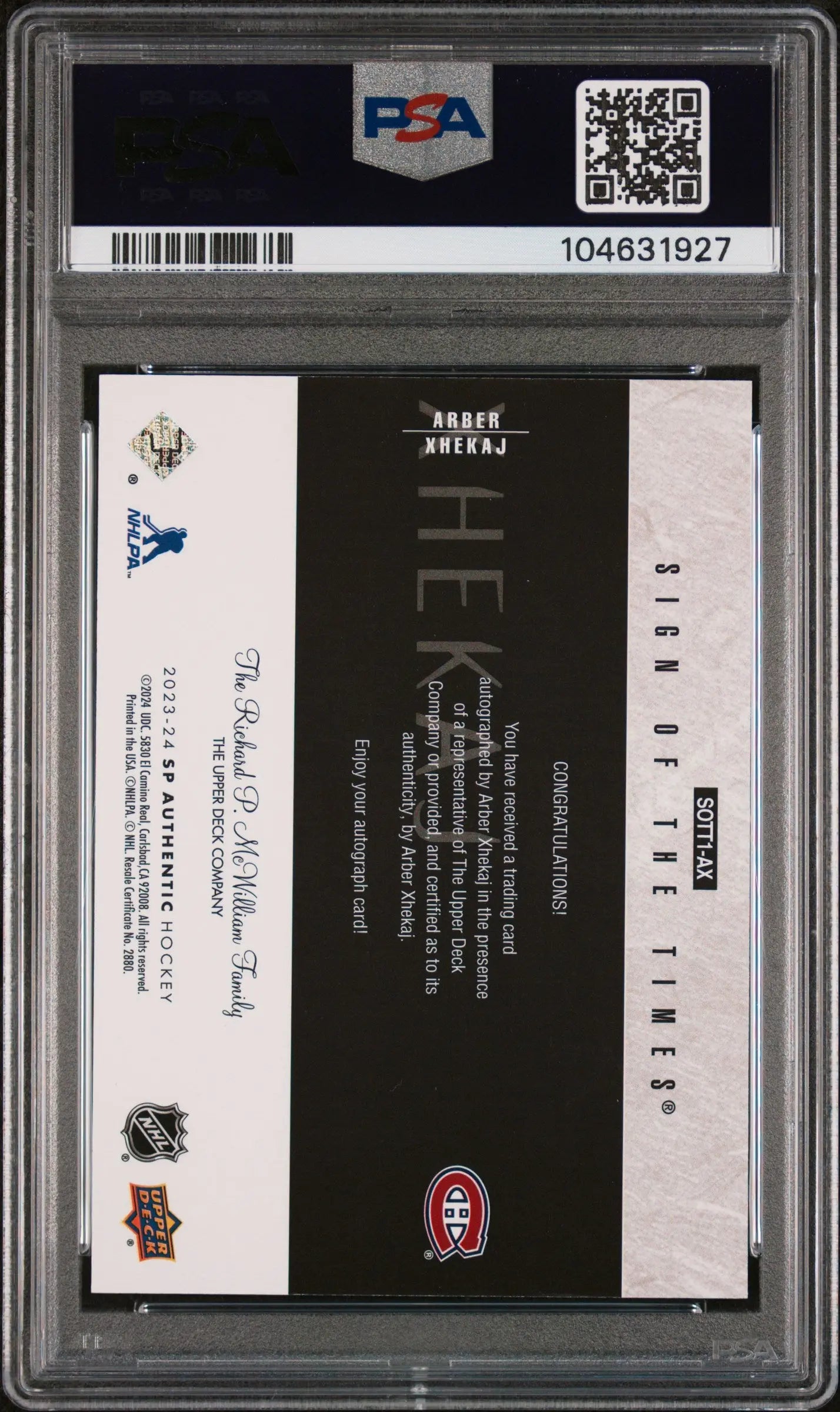 2023 SP Authentic 03-04 Retro Sign Of The Times Auto Arber Xhekaj PSA 10 