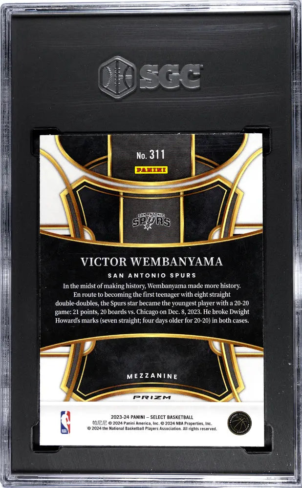 2023 Select Basketball Victor Wembanyama RC Rookie Orange Tectonic Prizm SGC 10 