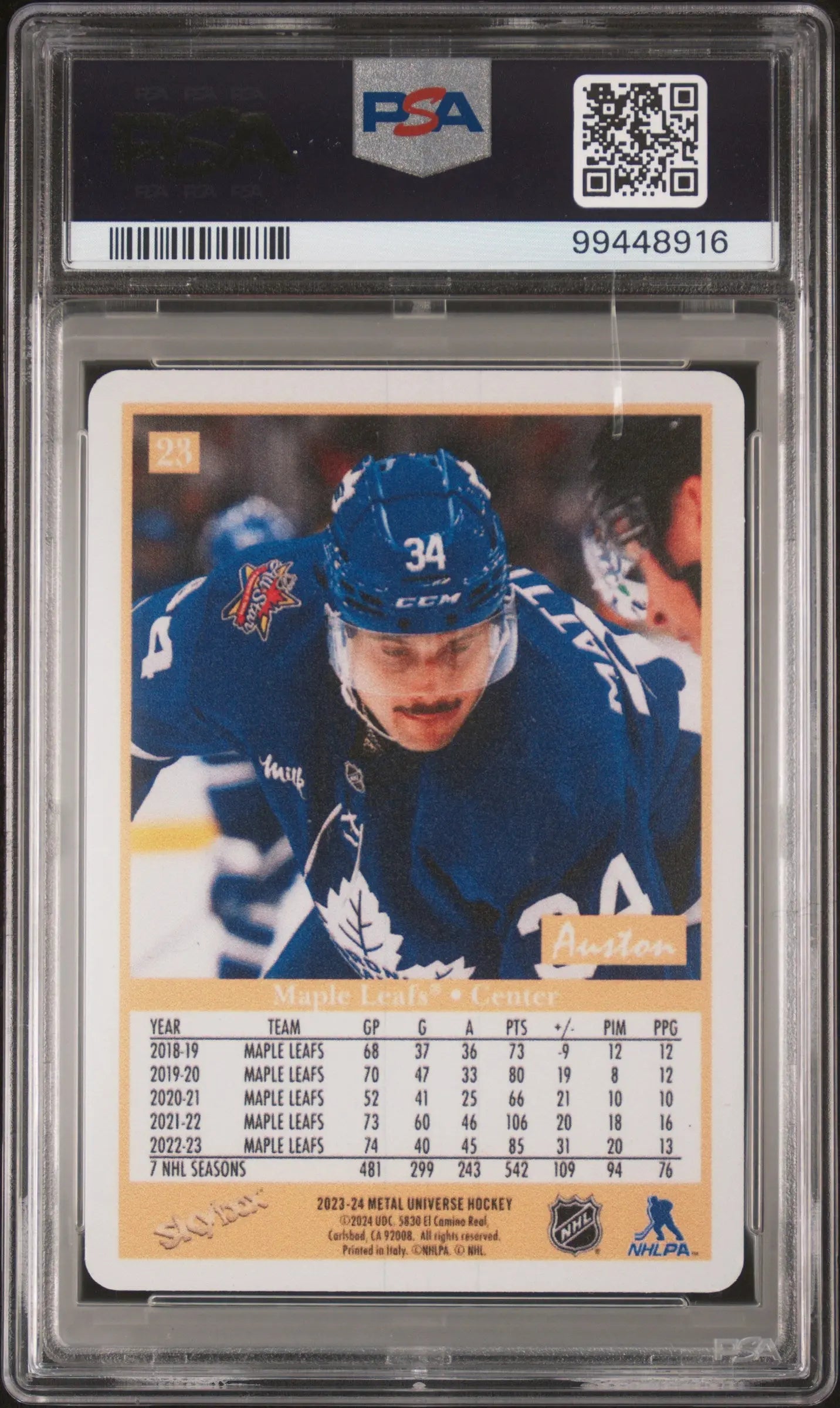 2023 Skybox Metal Universe 1990 Skybox Metal Retros Auston Matthews PSA 8 