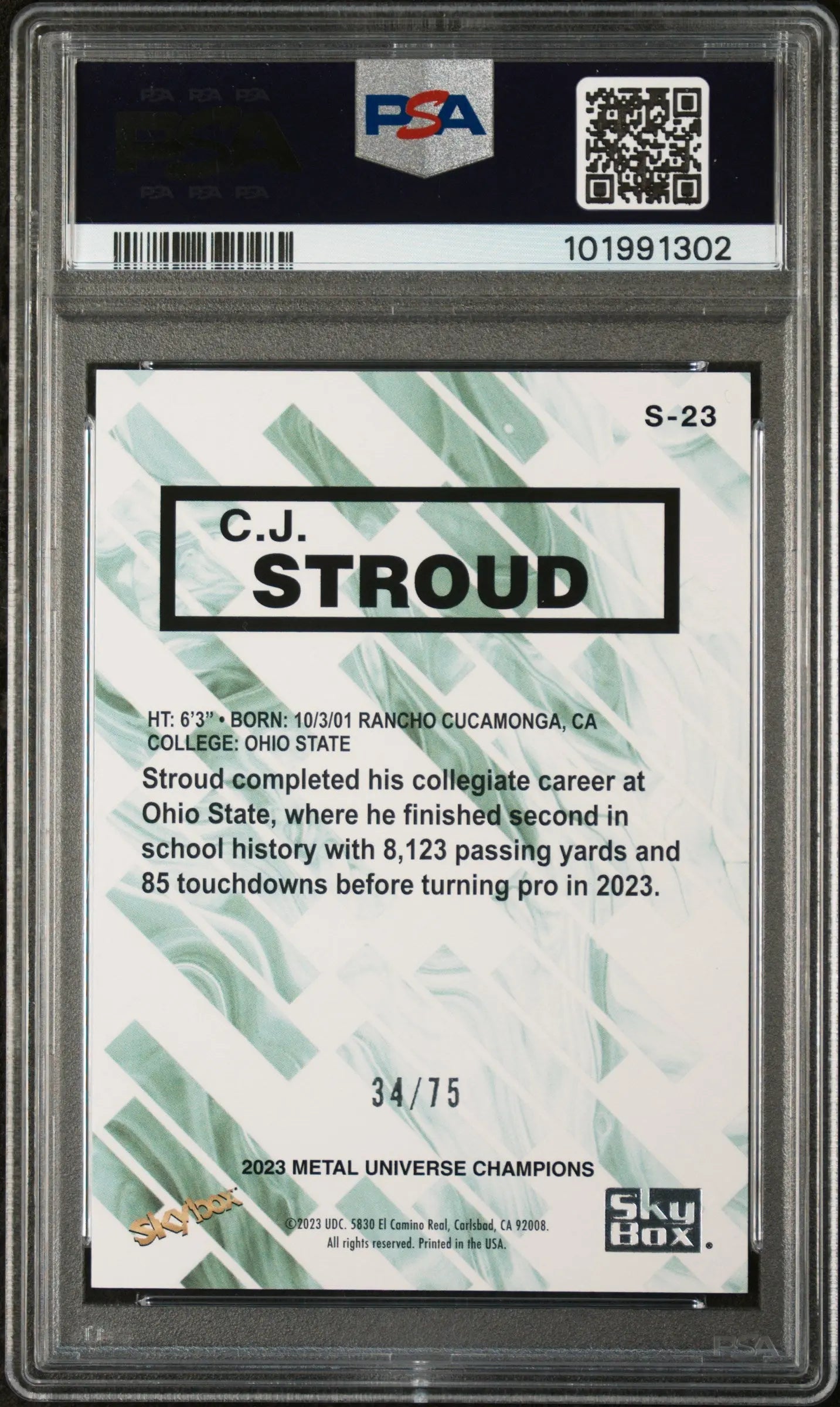 2023 Skybox Metal Universe Champions Premium CJ Stroud Sapphire PSA 10 /75 