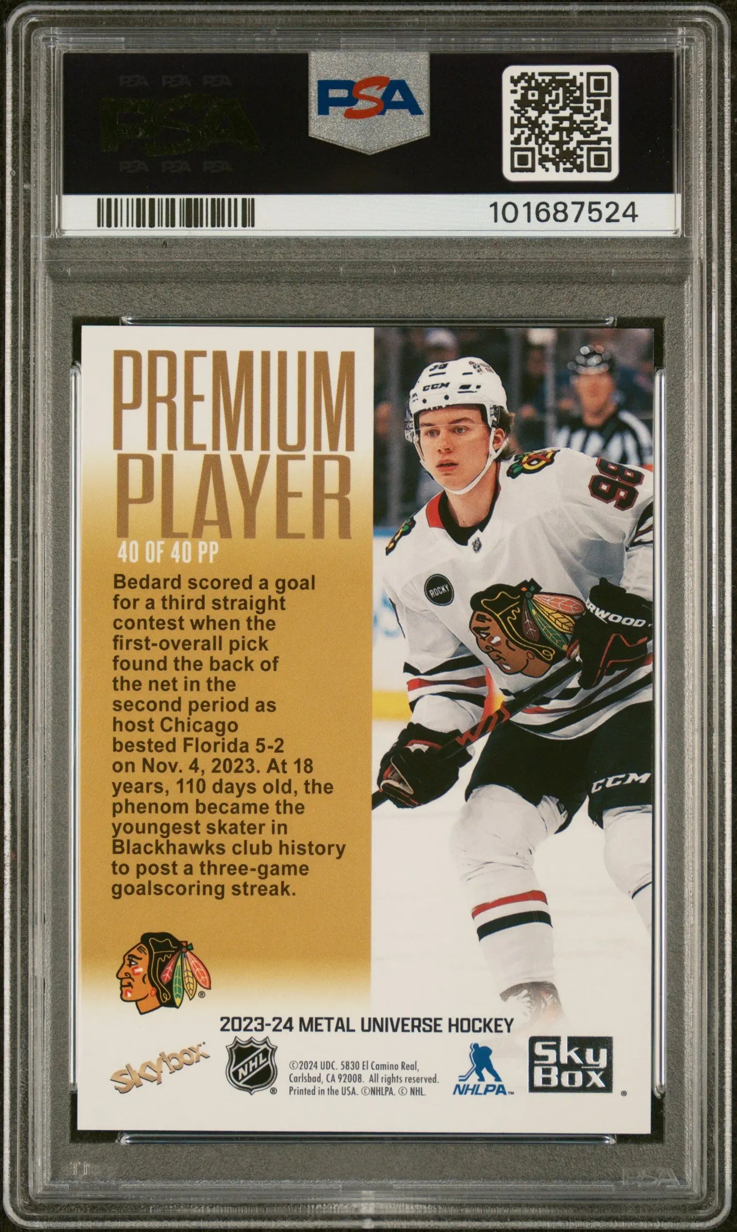 2023 Skybox Metal Universe Premium Players Connor Bedard PSA 9 