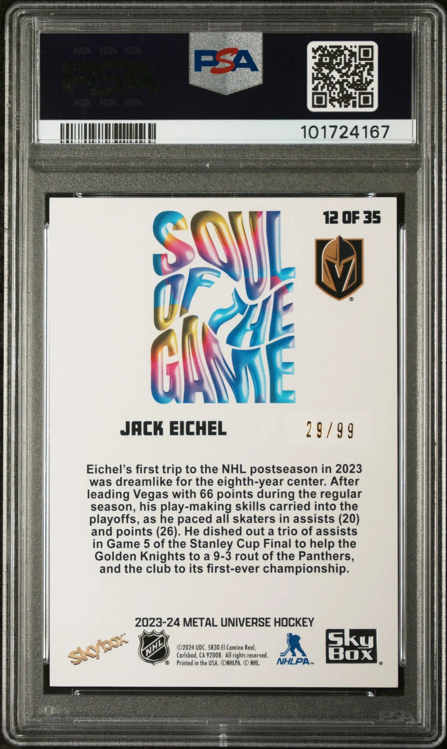 2023 Skybox Metal Universe Soul Of The Game Gold Jack Eichel PSA 10 /99 