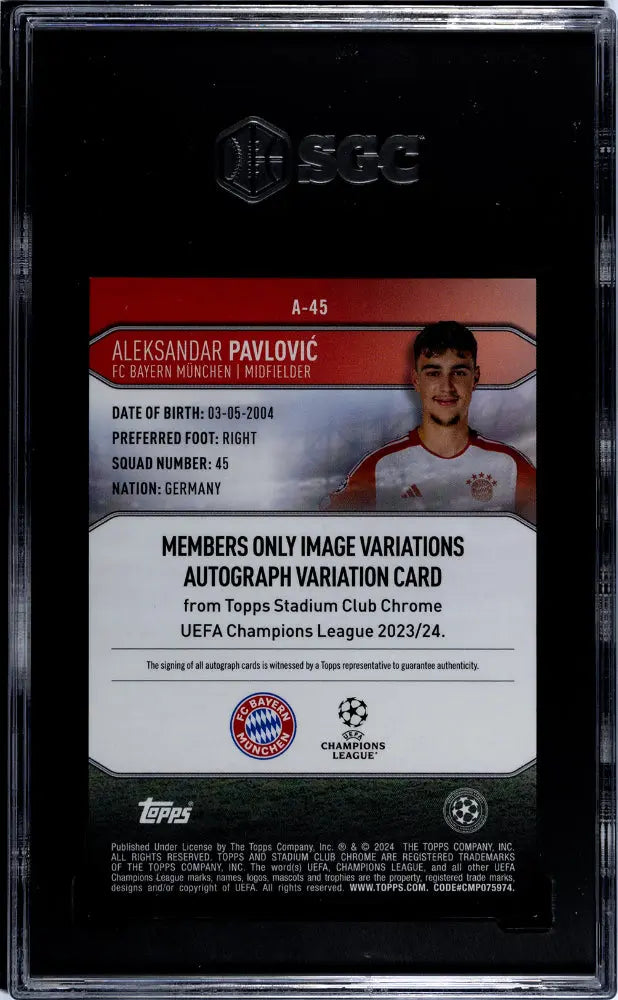 2023 Stadium Club Chrome Aleksandar Pavlovic RC Image Variation Auto SGC 9 /100 