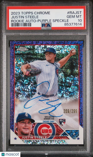 2023 Topps Chrome Baseball Justin Steele RC Purple Speckle Auto PSA 10 /299 