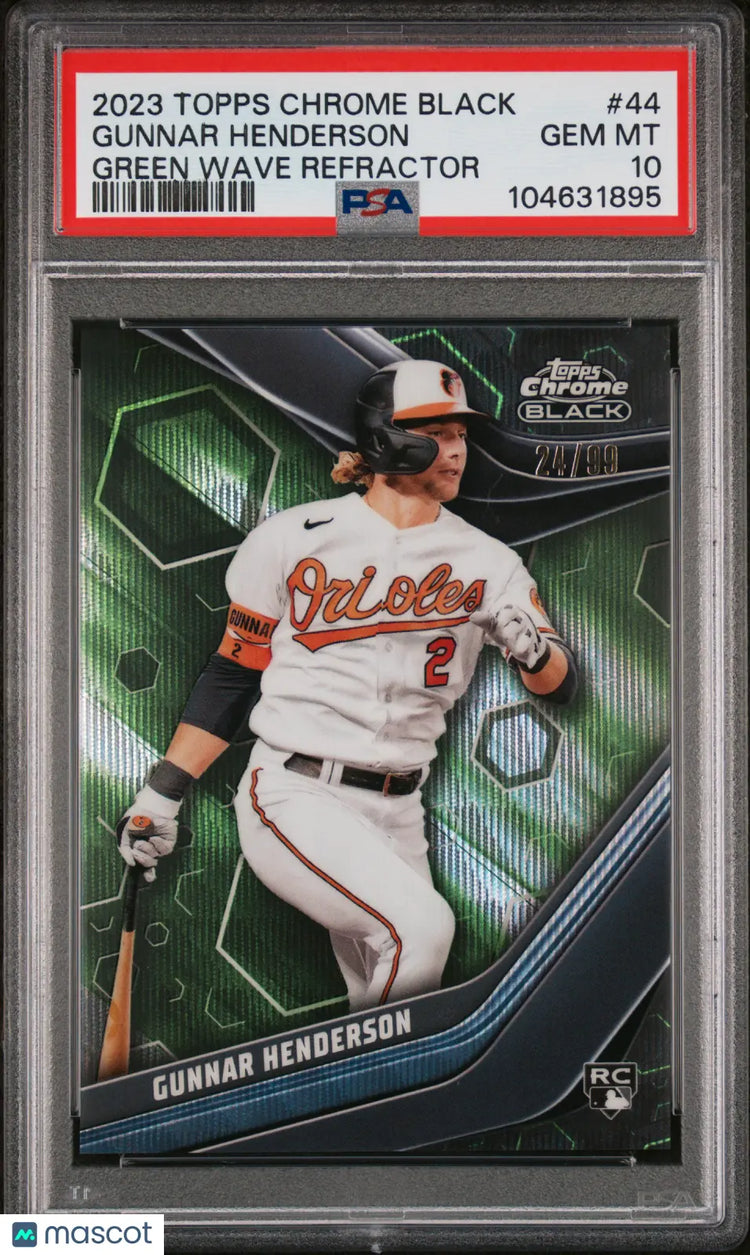 2023 Topps Chrome Black Gunnar Henderson RC Green Wave Refractor PSA 10 /99 