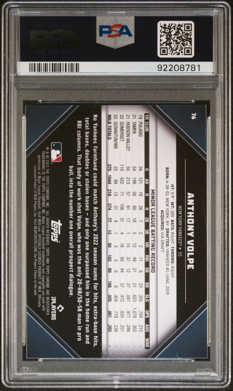 2023 Topps Chrome Black Psa 10 Anthony Volpe Rookie Variation 76 2