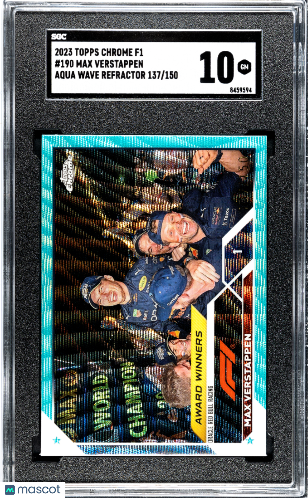 2023 Topps Chrome F1 Max Verstappen Aqua Wave Refractor Sgc 10 137/150 #190 1