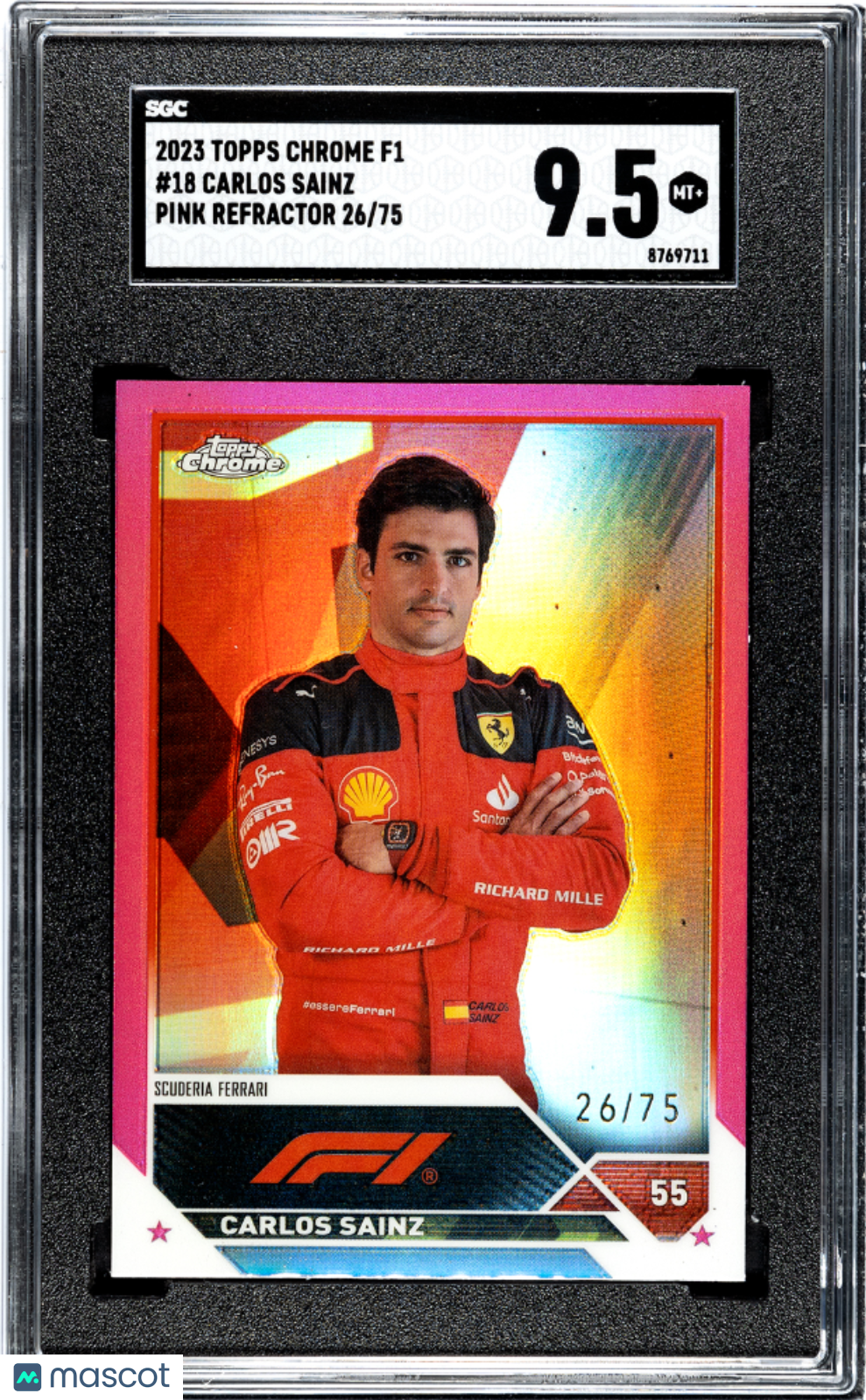 2023 Topps Chrome F1 Pink Refractor Carlos Sainz Sgc 9.5 26/75 #18 1