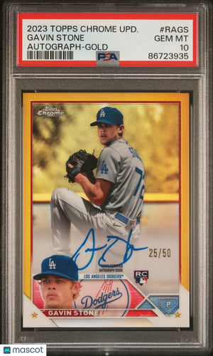 2023 Topps Chrome Update Gavin Stone RC Rookie Gold Autograph PSA 10 /50 