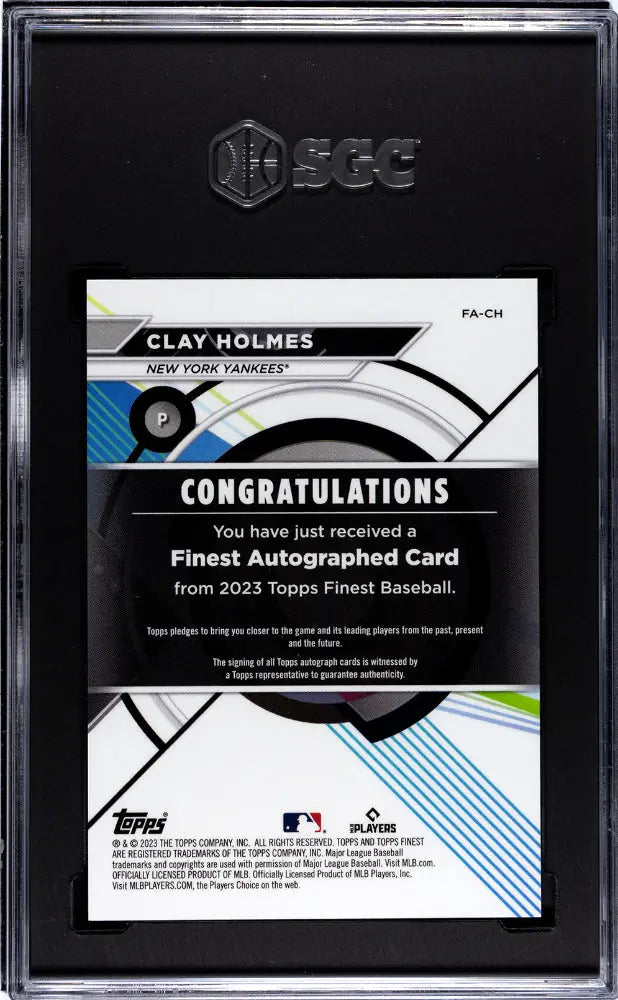 2023 Topps Finest Baseball Clay Holmes Autographed SGC 9.5 