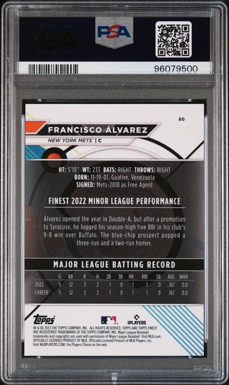 2023 Topps Finest Francisco Alvarez RC Rookie Green Speckle PSA 10 /125 