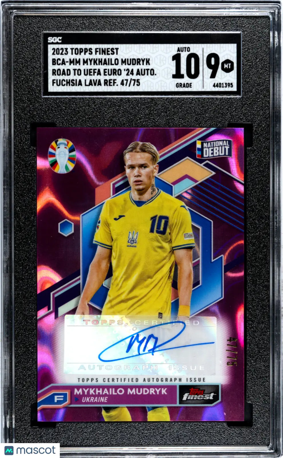 2023 Topps Finest UEFA Euro '24 Mykhailo Mudryk Fuchsia Lava Auto SGC 9 /75 