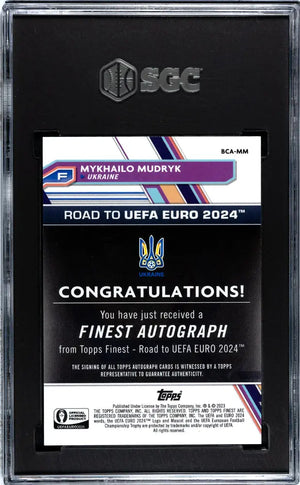 2023 Topps Finest UEFA Euro '24 Mykhailo Mudryk Fuchsia Lava Auto SGC 9 /75 