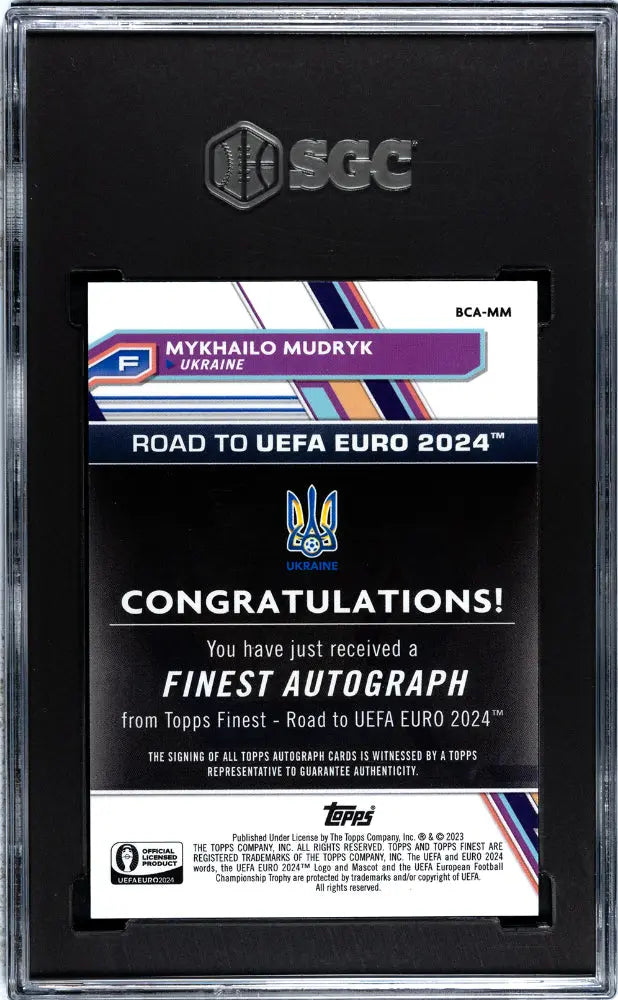 2023 Topps Finest UEFA Euro '24 Mykhailo Mudryk Fuchsia Lava Auto SGC 9 /75 