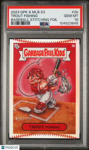 2023 Topps GPK X MLB Series 3 Trout Fishing Stitching Foil PSA 10 /199 